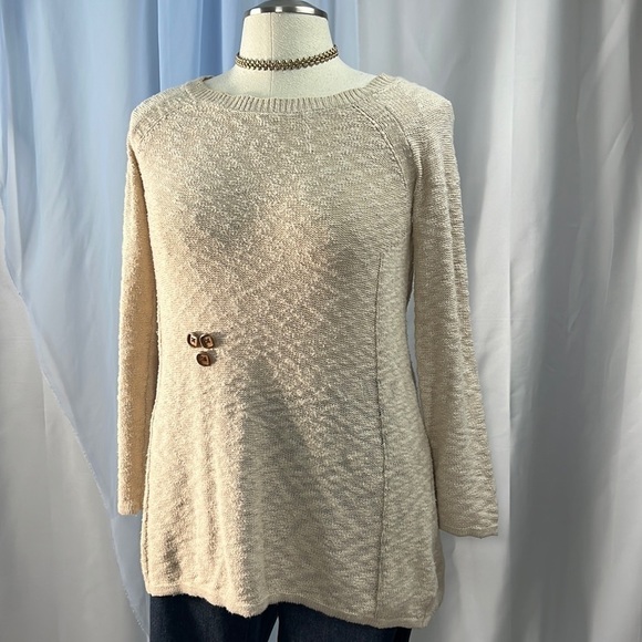 Design History Sweaters - Design History beige cotton tunic sweater with keyhole open back medium